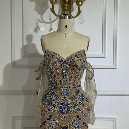 Luxuriöses blaues Abendkleid mit Perlen für formelle Anlässe LA72858