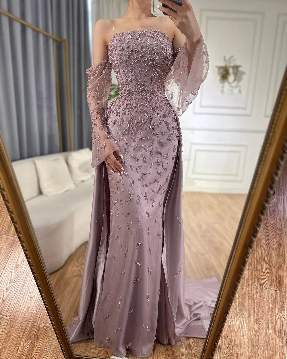 Arabisches Abendkleid Silbergrau Frau Hochzeitsfeier Ballkleider LA72705