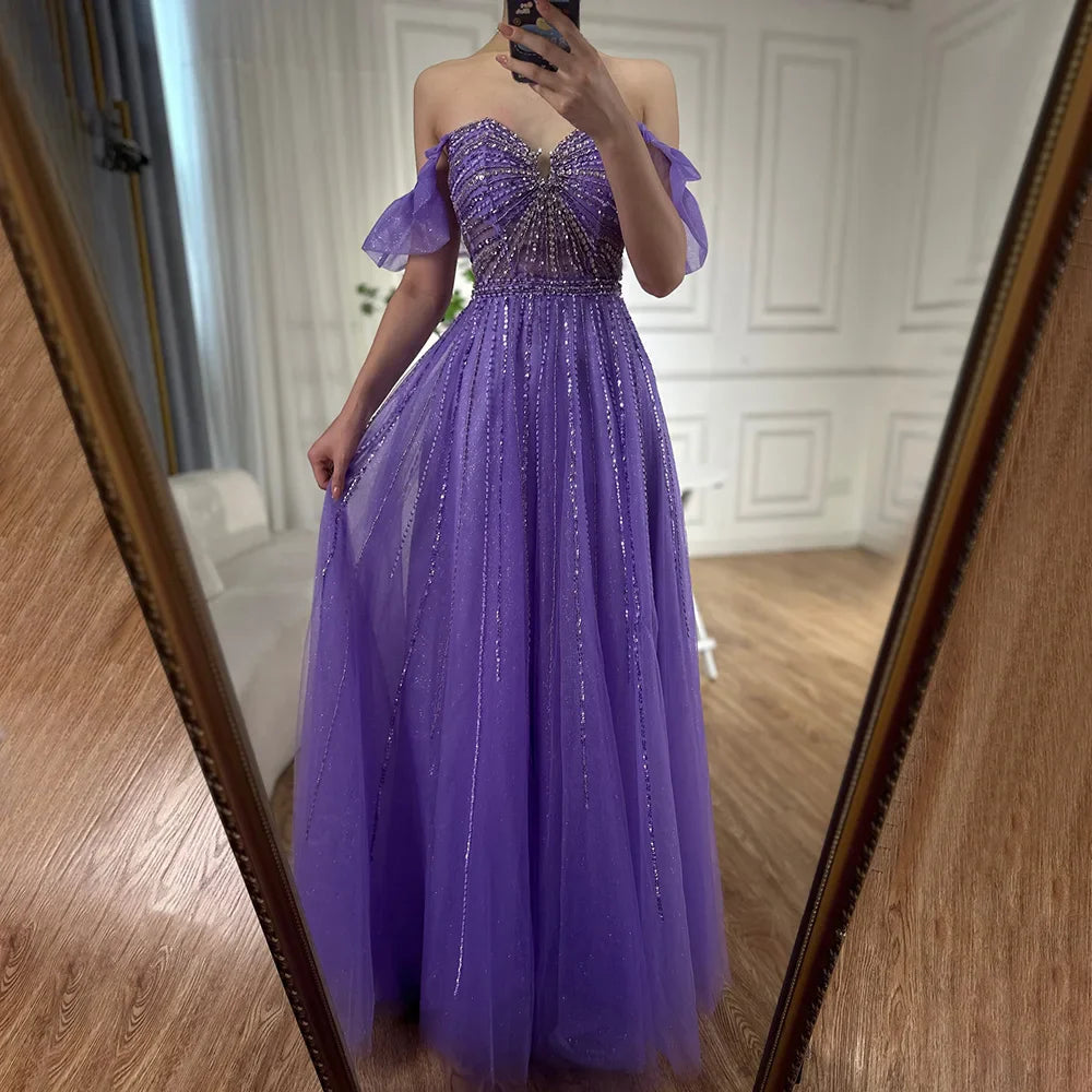 Arabisches elegantes pfirsichfarbenes Perlen-A-Linien-Abendkleid 2025 mit U-Boot-Ausschnitt, Luxuskleid für Frauen, langes Partykleid LA72324