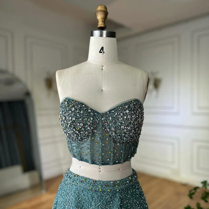 Vestido de noche turquesa saudí de dos piezas, sin tirantes y con abertura alta, para ocasiones formales (2025, LA72786) 
