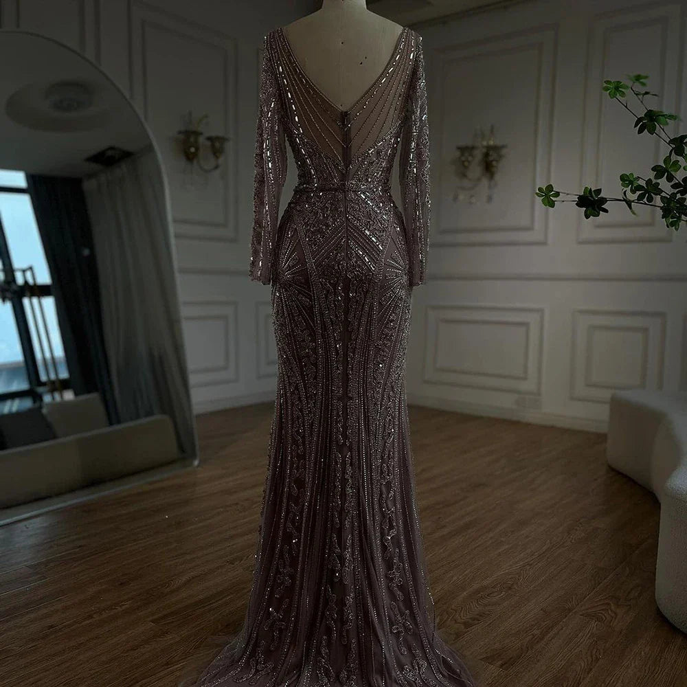 2025 Women Wedding Parties Dubai Arabia Luxury Beaded Evening Dresses Gowns Green Elegant Split Mermaid LA72518