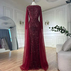 2025 Saudi Arabic Turquoise Mermaid Evening Dress With Pearls Beaded Cape Sleeves For Formal Occasion LA72590A