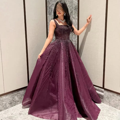 Vestido de noche morado de lujo cuadrado para fiesta LA72857