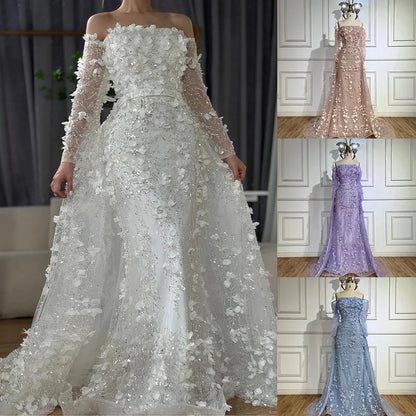 Elegantes 3D-Blumen-Rosa-Luxus-Dubai-Abendkleid mit Überrock LA72641