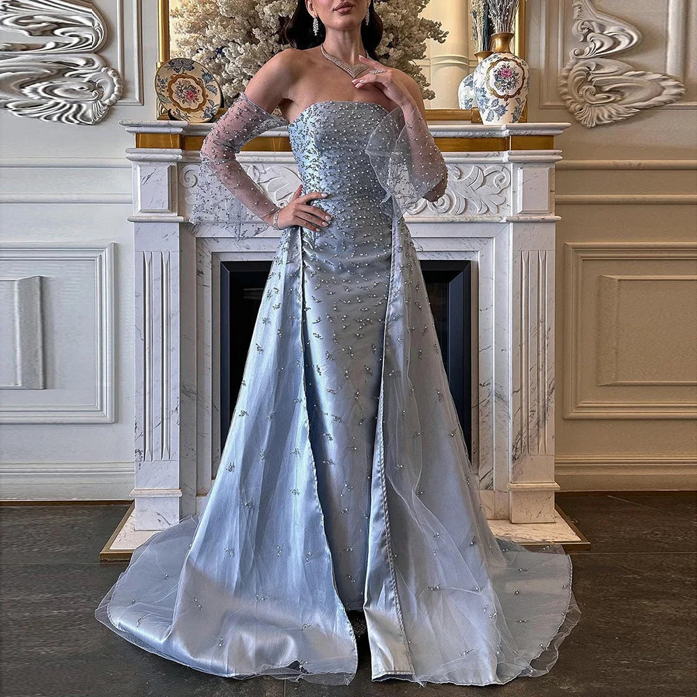 Arab Evening Dress Silver Gray Woman Wedding Party Prom Gowns LA72705