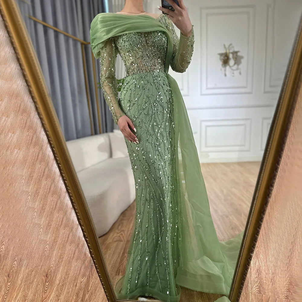Oliver Green Meerjungfrau Bodenlangen Luxus Perlen Perlen Abendkleider Kleider Für Frauen Hochzeit Party 2025 LA72396 