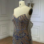 Luxuriöses blaues Abendkleid mit Perlen für formelle Anlässe LA72858