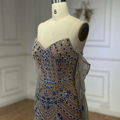 Luxuriöses blaues Abendkleid mit Perlen für formelle Anlässe LA72858