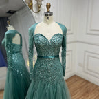 En oferta, sin devolución ni reembolso, vestido de noche árabe sexy fucsia de corte A con mangas largas y cuentas de lujo para mujer, fiesta 2025 LA71810 