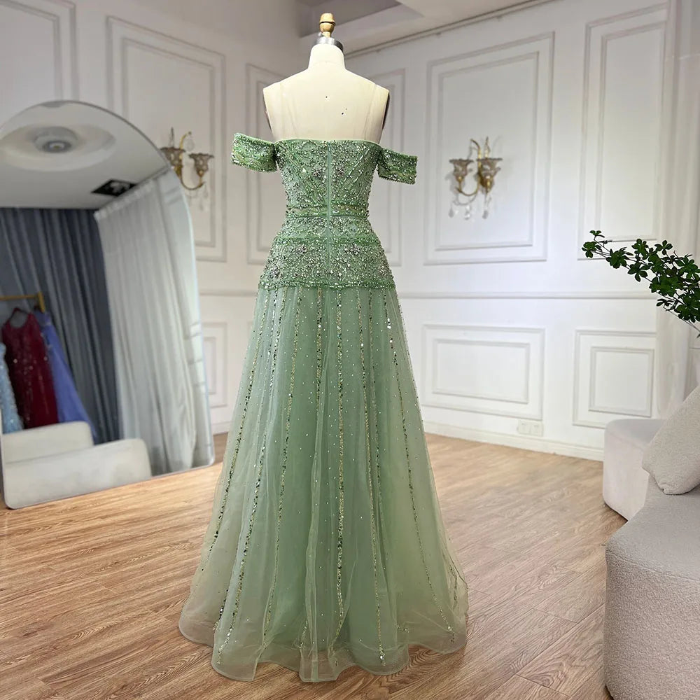 2025 Off The Shoulder A-Line Caramel Beaded Luxury Evening Dress for Formal Occasion Saudi LA72709
