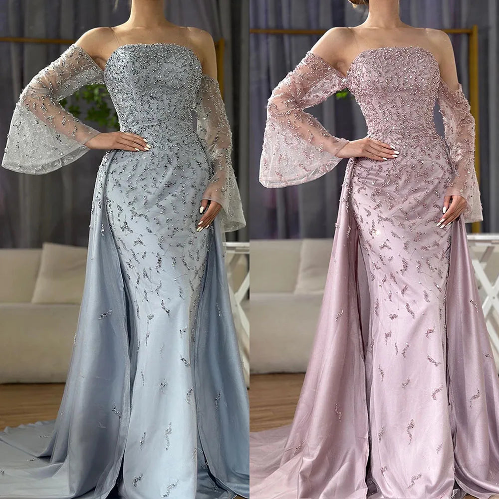 Arabisches Abendkleid Silbergrau Frau Hochzeitsfeier Ballkleider LA72705