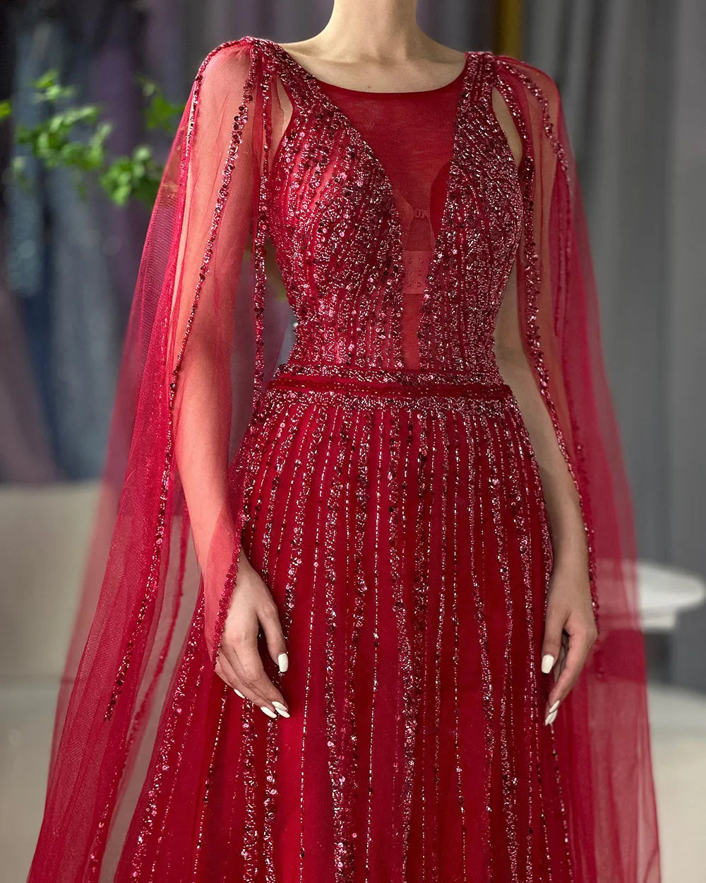 Arabic Gold A Line Cape Sleeves Beaded Luxury Dubai Long Evening Dresses Gowns 2025 For Women Wedding Party LA71941