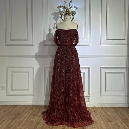 2025 Saudi Nude A Line Off Shoulder Evening Gown with Pearl Beaded Design for Formal Occasion LA72738A