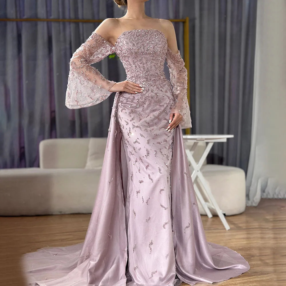 Arabisches Abendkleid Silbergrau Frau Hochzeitsfeier Ballkleider LA72705