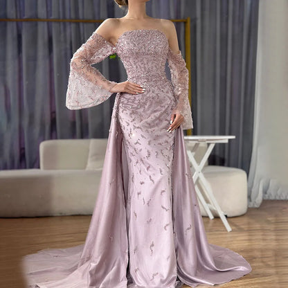 Arabisches Abendkleid Silbergrau Frau Hochzeitsfeier Ballkleider LA72705