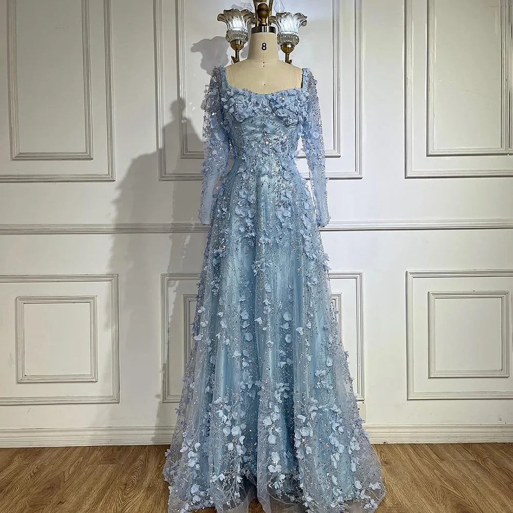 Elegante vestido de noche árabe gris con apliques de cuentas y corte en A para mujer, para fiesta de boda LA72657