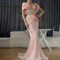 2025 Pink Mermaid Elegant One Shoulder Luxury Beaded Cut Out Evening Dresses Gowns for Women Wedding Party LA72455