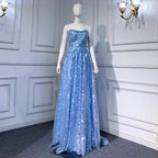 Vestidos de noche azules de lujo, corte A, 2025, con cuentas brillantes, sexys, para mujer, para boda, fiesta, LA71609 
