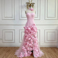 Elegante vestido de noche para niña, estilo árabe, rosa, con flores 3D, sin mangas, con abertura lateral, para fiesta de graduación, LA72568