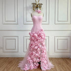 Elegante vestido de noche para niña, estilo árabe, rosa, con flores 3D, sin mangas, con abertura lateral, para fiesta de graduación, LA72568