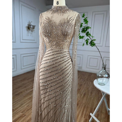 Vestido de noche largo estilo sirena, sexy, con mangas acampanadas, encaje y cuentas, estilo caramelo árabe, para mujer, para fiesta de boda, LA71885 