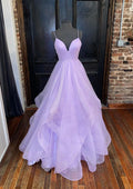 2025 Arabic Lilac Elegant Spaghetti Strap Backless A-Line Prom Dress for Women | Wedding Party LA72676