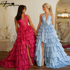 Vestido de noche moderno con volantes y pliegues, con lazo, estilo árabe saudí, musulmán, para ocasiones formales, vestidos de fiesta personalizados 