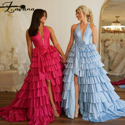 Modernes Abendkleid mit Rüschenfalten und A-Linie und Schleife, Saudi-arabischer muslimischer formeller Anlass, Vestidos de Fiesta Noche, individuell gestaltet 