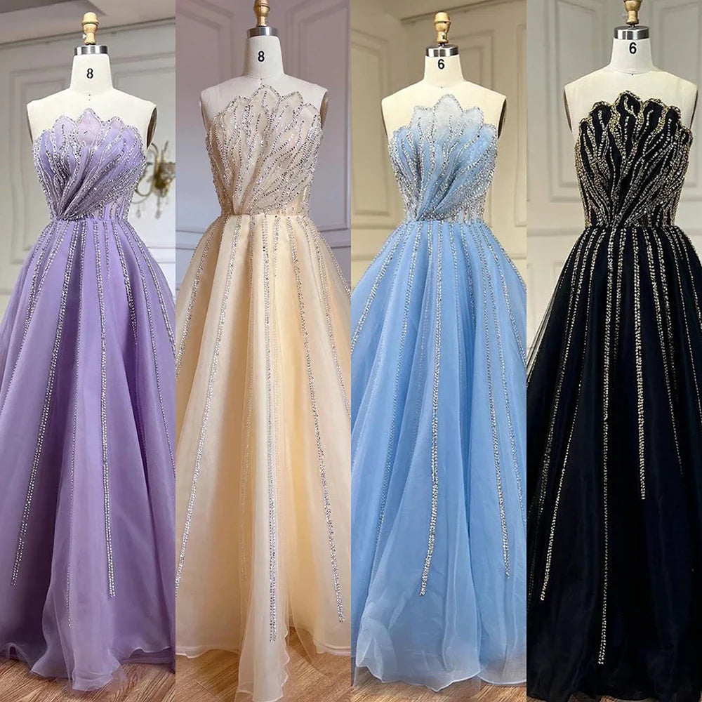 Vestido de noche elegante, festoneado, sin tirantes, color lila, corte A, sexy, con cuentas, para mujer, boda, fiesta, LA71643 