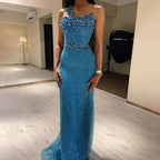 Vestido de noche elegante y sexy de sirena verde menta con escote en V, con perlas de lujo y cuentas, para mujer, fiesta LA71719 