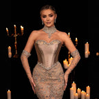 Luxuriöses Abendkleid mit Perlenkorsett, transparentes langes Kleid mit Handschuhen LA72929 