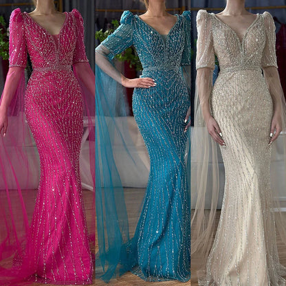 Luxuriöses Abendkleid im Meerjungfrauenstil in Fuchsia für formelle Anlässe LA72774 