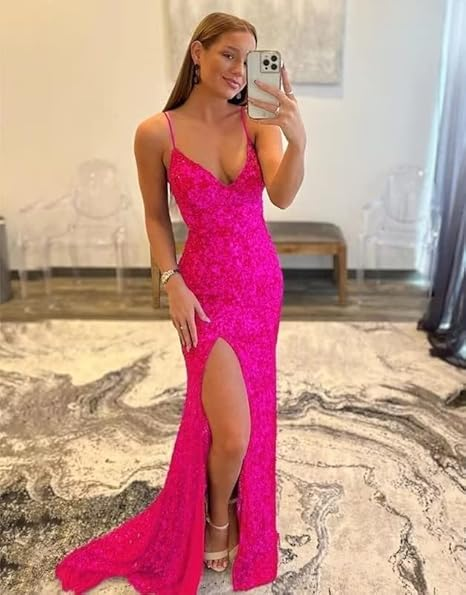 Elegante vestido de fiesta de sirena rosa. Vestido de noche rosa Y7386.