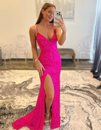 Elegante vestido de fiesta de sirena rosa. Vestido de noche rosa Y7386.