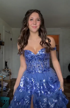 Funkelndes blaues Tüll-Pailletten-Abendkleid mit mehreren Lagen, formelles Ballkleid mit Schlitz, Y7961