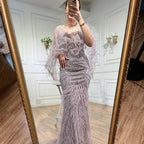 Karamell Meerjungfrau Perlen Abendkleider Kleider Feder Luxus Elegante Für Frau Hochzeit Party 2025 LA71866 