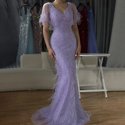 Vestidos de noche de lujo de sirena marrón, con cuentas y plumas, elegantes para mujer, para fiesta, LA71323 