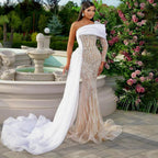 Weiß Nude Elegante Eine Schulter Abendkleider Kleider Luxus Perlen Perlen für Frauen Hochzeit Party 2025 LA72493