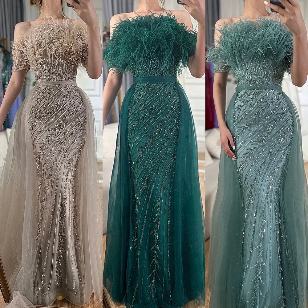 Vestido de noche elegante de sirena color caramelo con cuentas de Arabia Saudita 2025, con sobrefalda para ocasiones formales LA71634A 