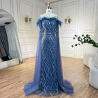 Elegante vestido de noche de sirena con mangas estilo capa, de lujo, con plumas y cuentas, para mujer, para boda, fiesta, LA72169B 