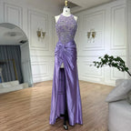 2025 Arabic Lilac Halter Neck Side Split Mermaid Luxury Dubai Evening Gown Beaded Dress for Women's Party LA72668