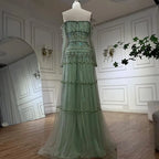 Vestido de noche de lujo estilo sirena, verde salvia, árabe, de Dubái, sin tirantes y con cuentas, para mujer, para boda 2025, LA72350 
