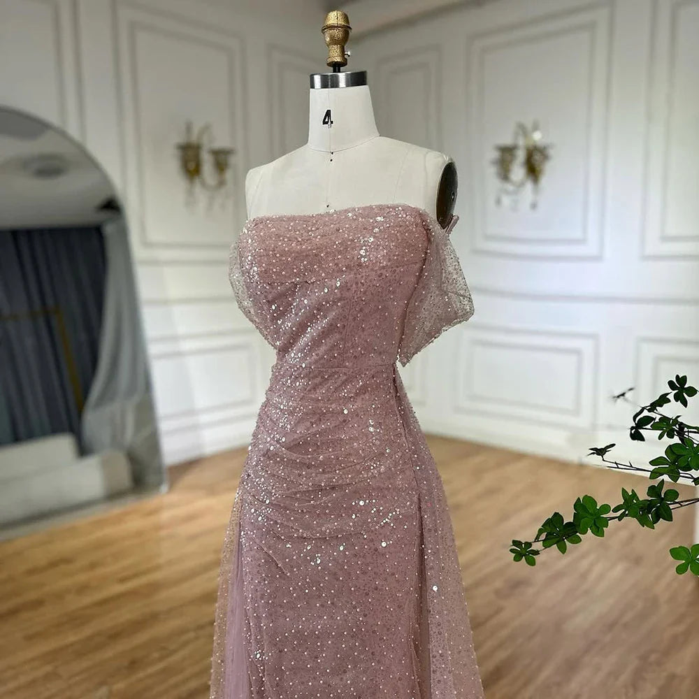 Vestido de noche árabe con cuentas, elegante, color rosa, estilo sirena saudí, para ocasiones formales, LA72204A, 2025 