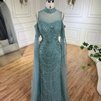 Vestido de noche árabe largo de lujo con mangas abullonadas, estilo sirena, con cuentas, color rosa de Dubái, para mujer, para fiesta de bodas LA71992A 