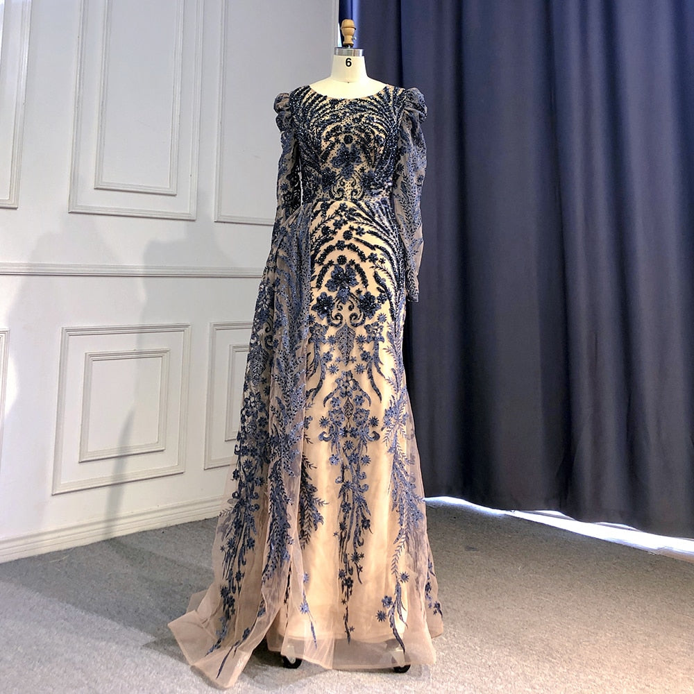 Muslimischen Braun Luxus Abendkleider Kleider 2025 Perlen Meerjungfrau Überrock Elegante Für Frauen Party LA71610