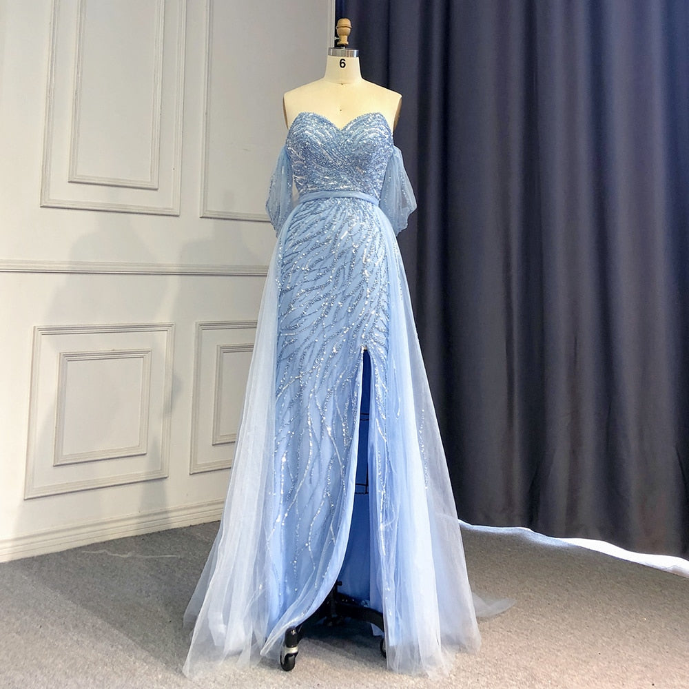 Vestido de noche azul de corte sirena con abertura alta, elegante, de lujo, con cuentas, para mujer, fiesta, LA71595 