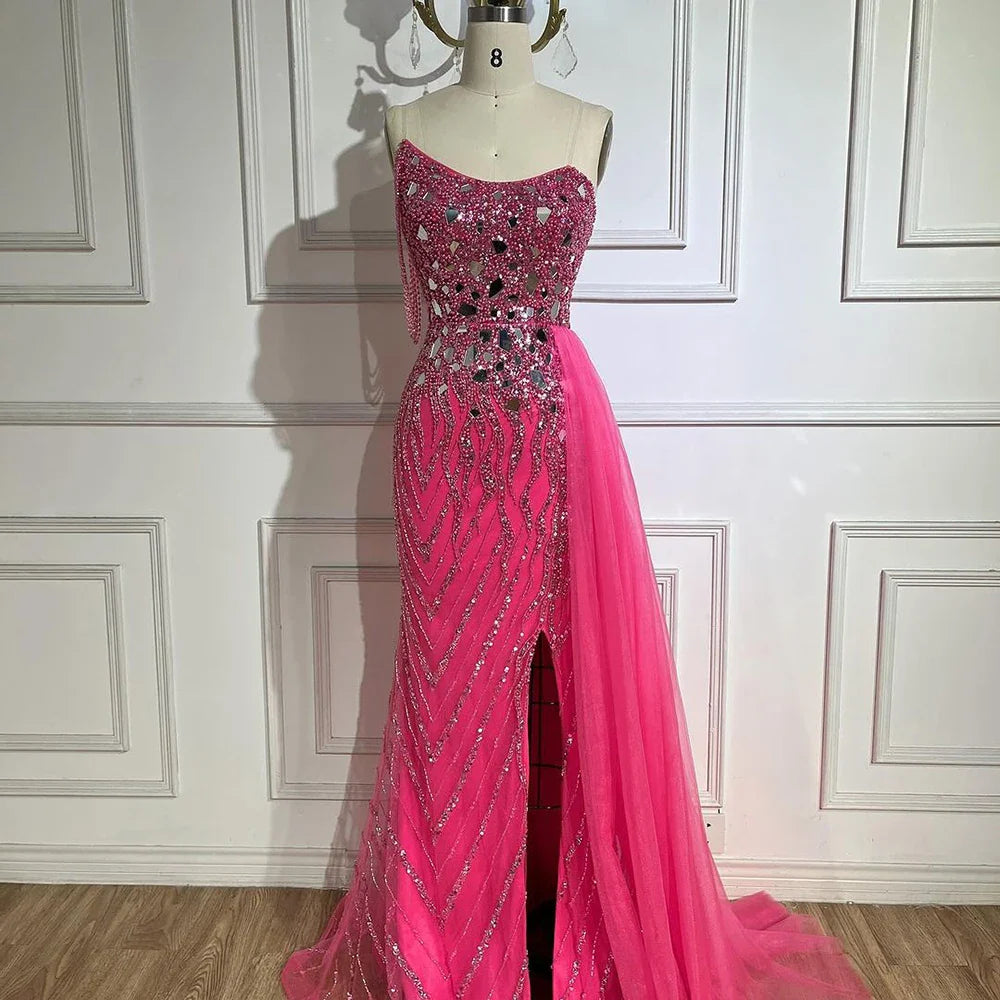 Vestido de noche verde sirena con tirantes finos, abertura alta, cuentas y lentejuelas, para mujer, 2025, fiesta, LA72212 