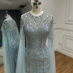 2025 Saudi Arabia Caramel Mermaid Elegant Cape Sleeve Luxury Beaded Evening Gown for Formal Occasion LA72775