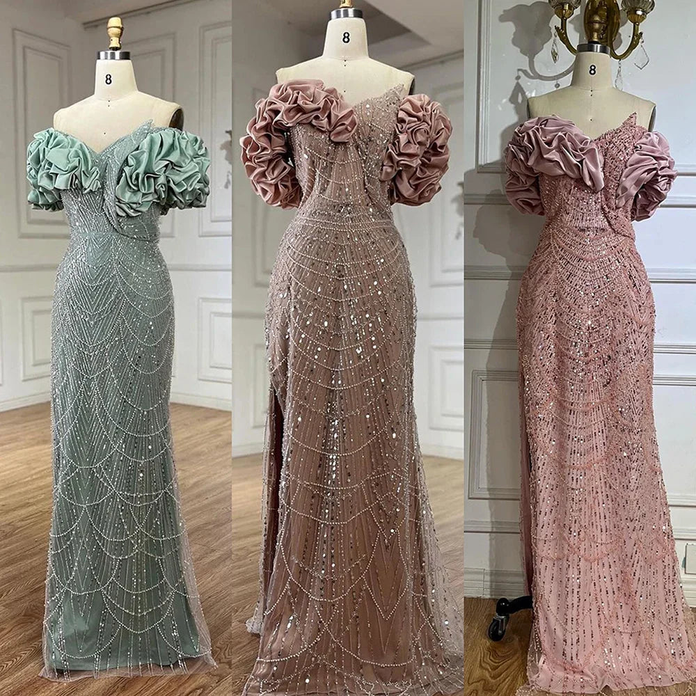 Luxus Dubai Off Schulter Meerjungfrau Sage Green Abendkleider Für Frauen Arabisch Hochzeit Party Kleid 2025 LA72281 