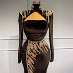 Schwarz Velours Meerjungfrau Abendkleider Kleider 2025 Elegante Luxus Perlen Für Frauen Party LA71545 